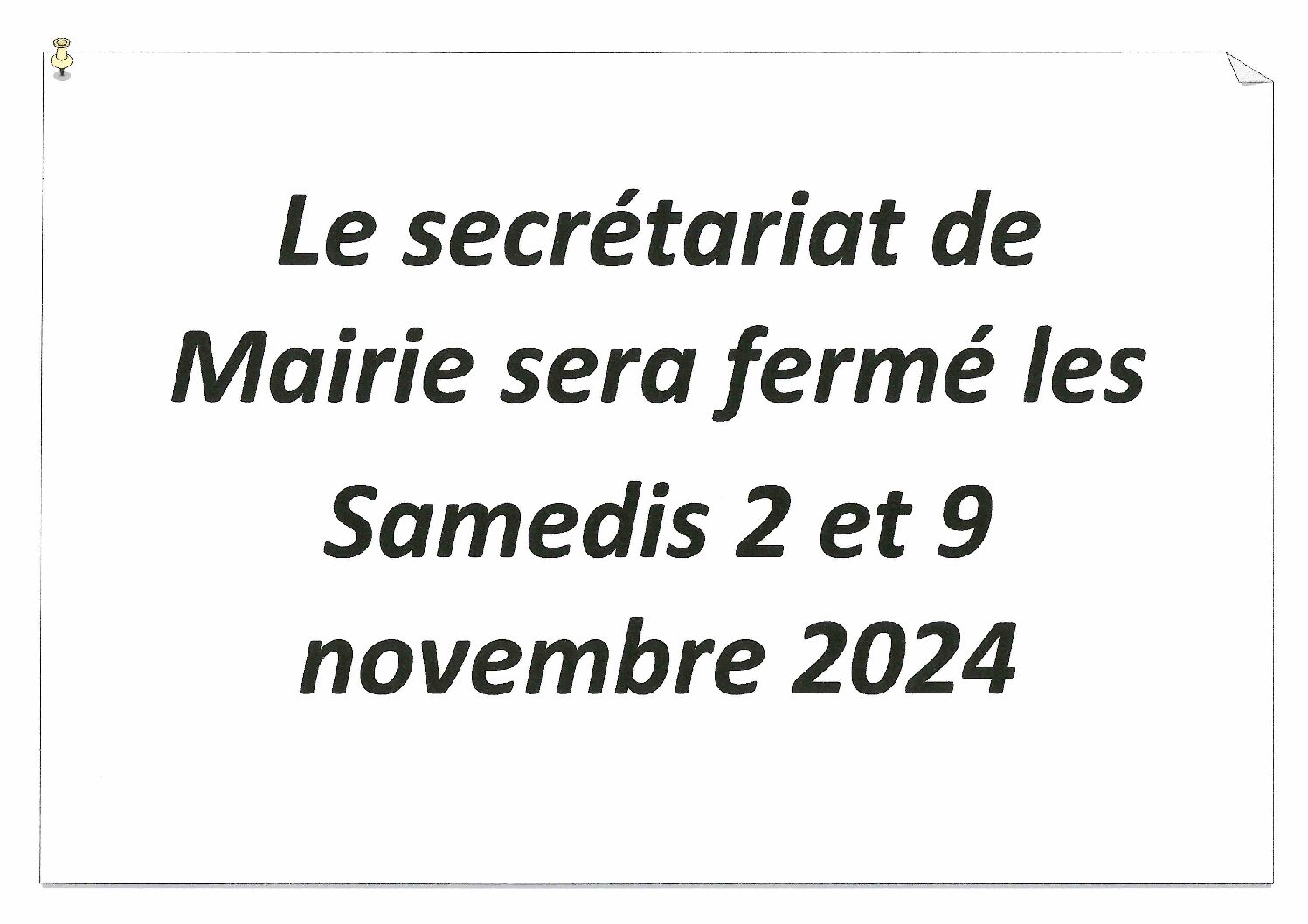 Fermeture secrétariat Mairie