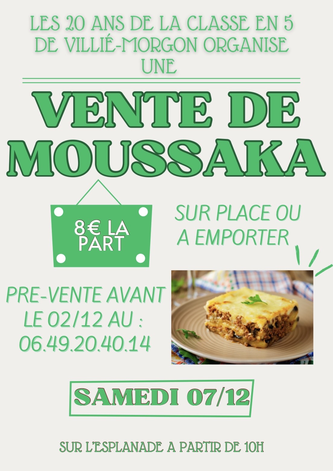 Vente de Moussaka - Classe en 5